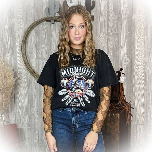 Rock & Roll Denim Black Midnight Rodeo Grpahic Tee - Picture 1 of 6
